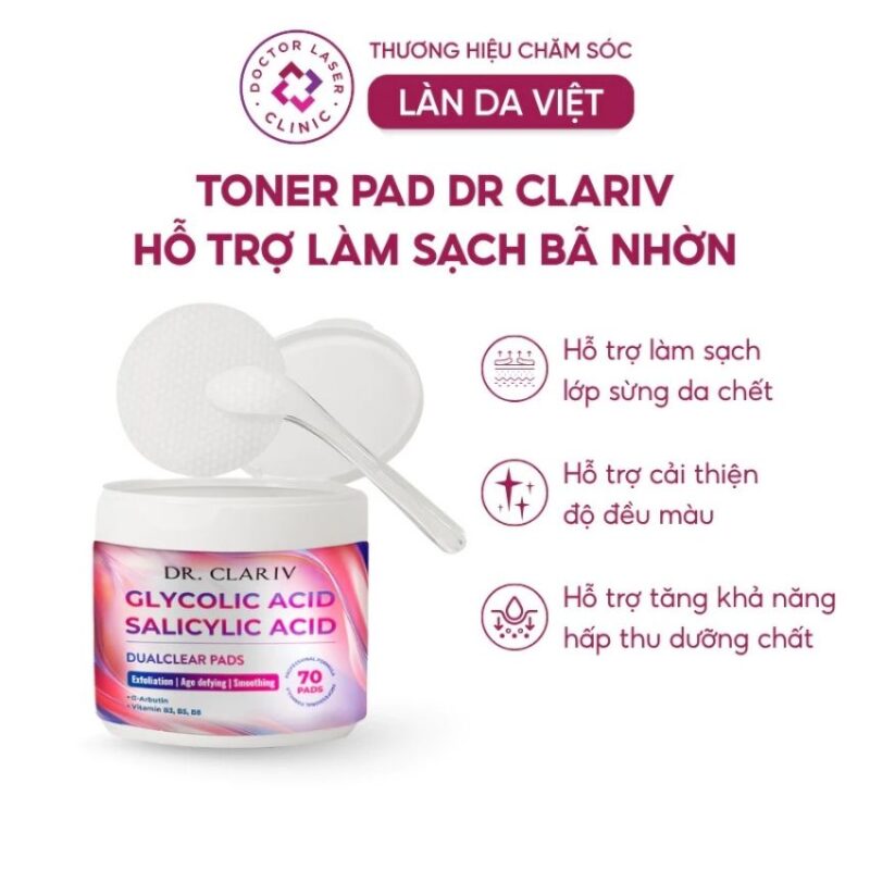 toner pad hỗ trợ làm sạch da dr clariv 70 miếng