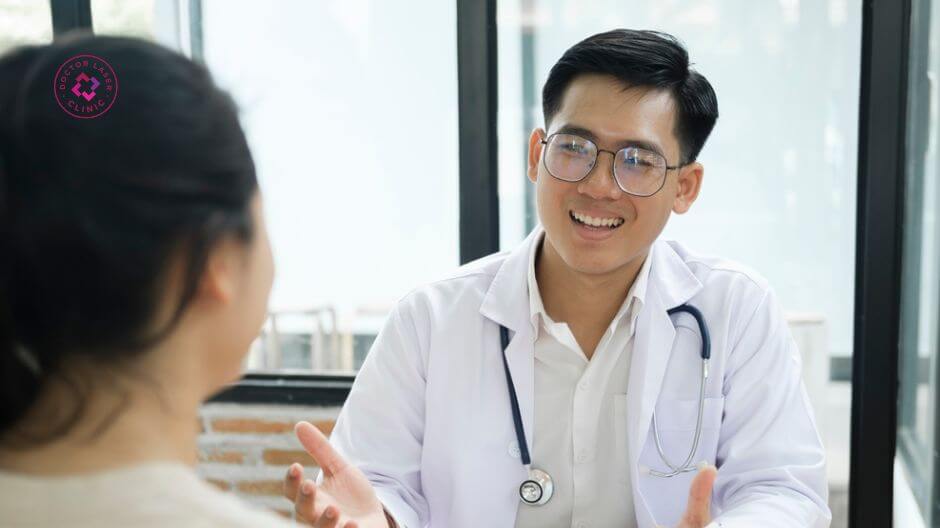 bác sĩ thăm khám trước khi tiêm filler má