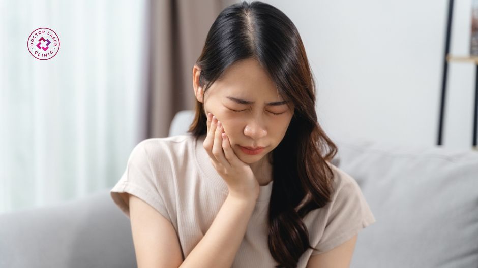 đau âm ỉ một bên má sau tiêm filler do nằm nghiêng