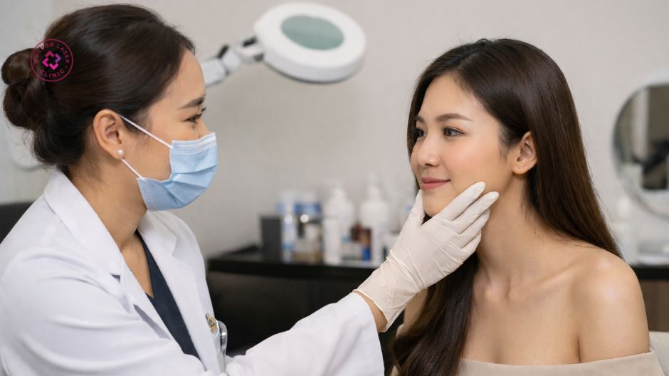 bác sĩ thăm khám trước tiêm botox hàm