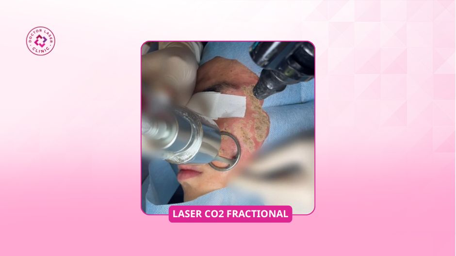 bác sĩ thực hiện laser trong quá trình điều trị sẹo rỗ
