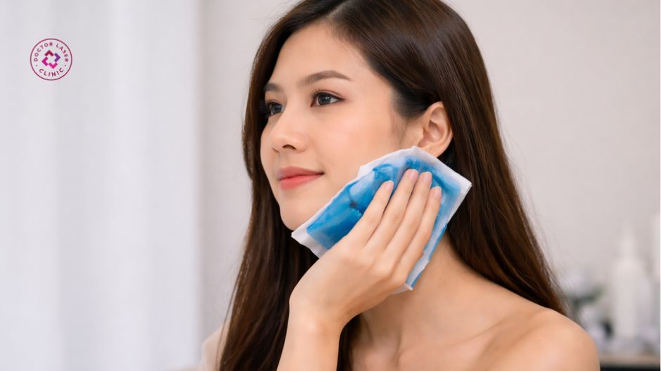 chườm lạnh sau tiêm botox gọn hàm
