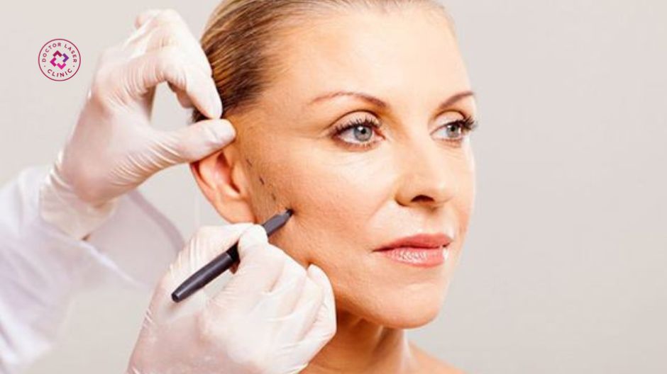 bác sĩ thực hiện căng chỉ làm đầy thái dương