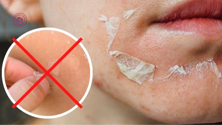 không cạy gỡ da bong sau laser pico