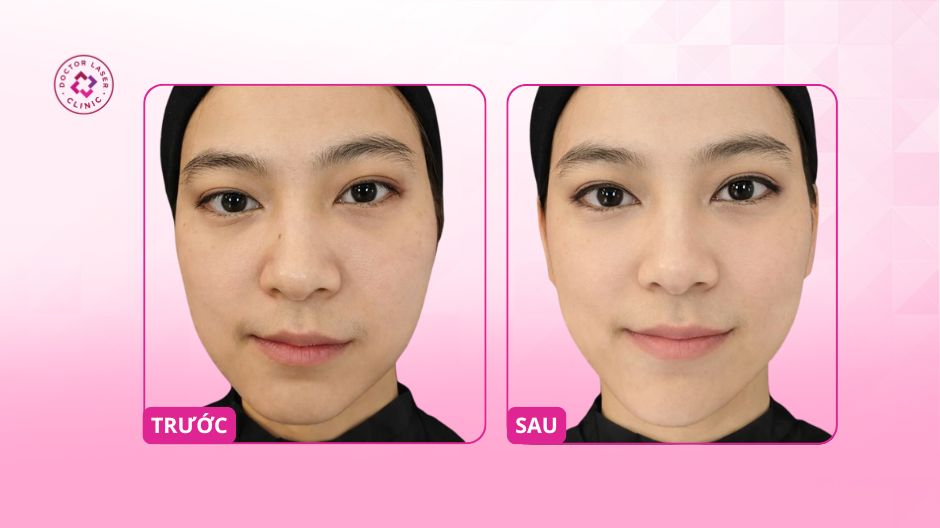 trước sau tiêm filler cân chỉnh mặt lệch