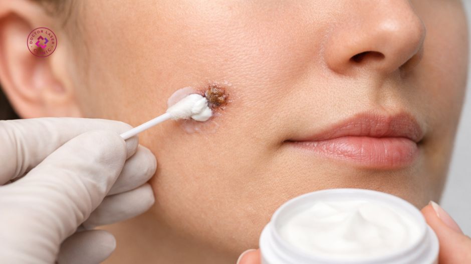 bôi kem phục hồi sau laser nốt ruồi