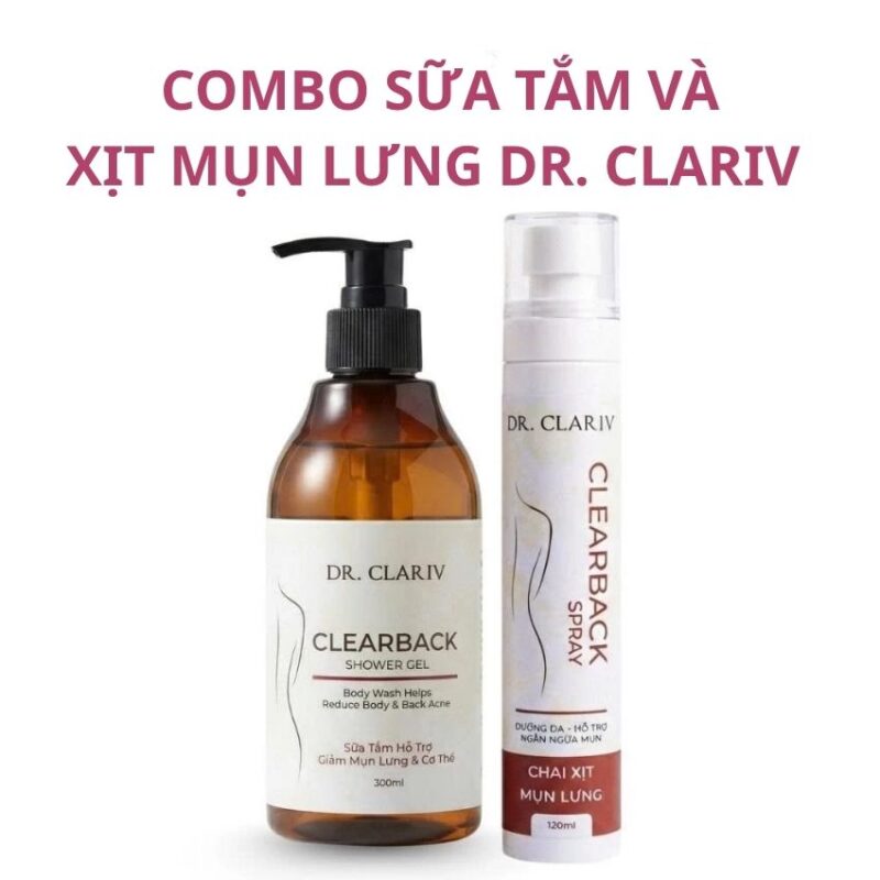 combo sữa tắm và xịt mụn lưng dr clariv