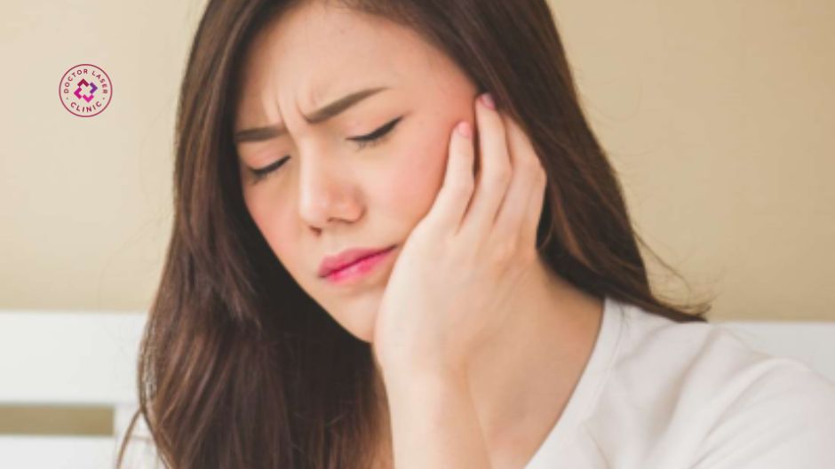 đau căng tức vùng cằm sau khi căng chỉ