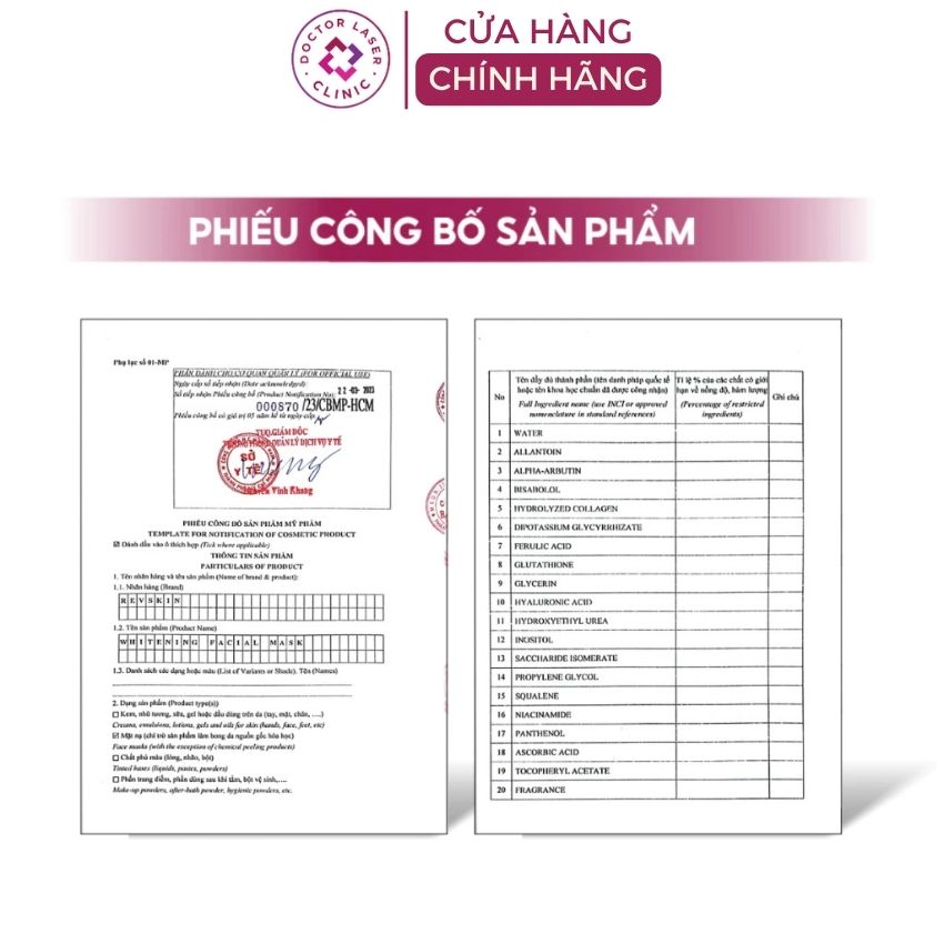 phiếu công bố mặt nạ b5 revskin whitening facial mask phiếu công bố mặt nạ b5 revskin whitening facial mask