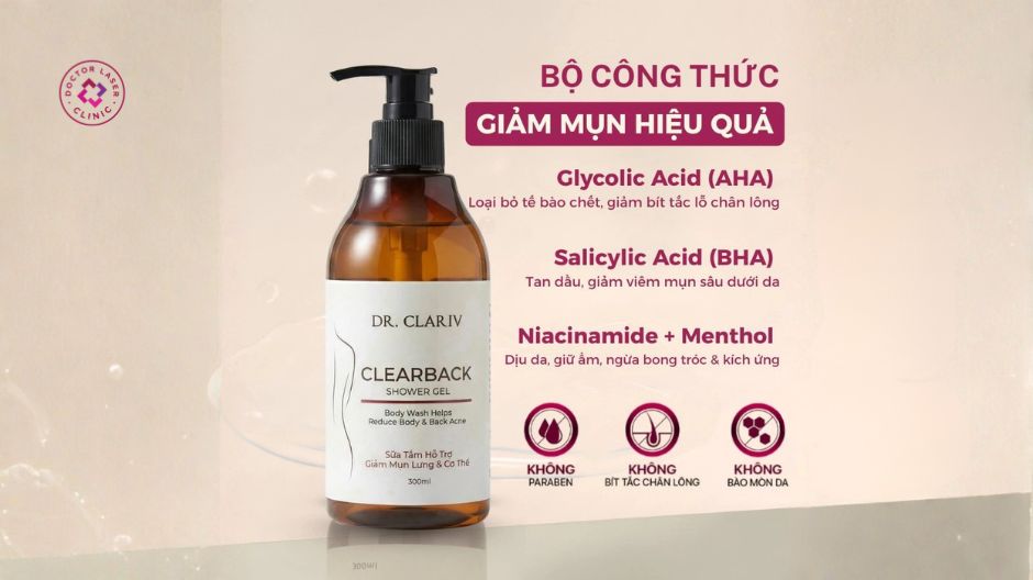 sữa tắm trị mụn lưng dr clariv