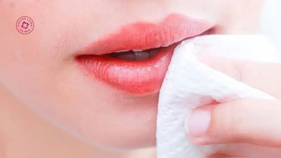 vệ sinh môi bằng nước muối sinh lý