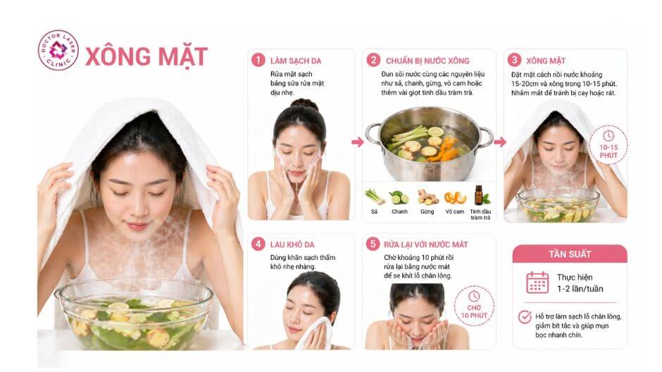 các bước xông mặt làm sạch lỗ chân lông