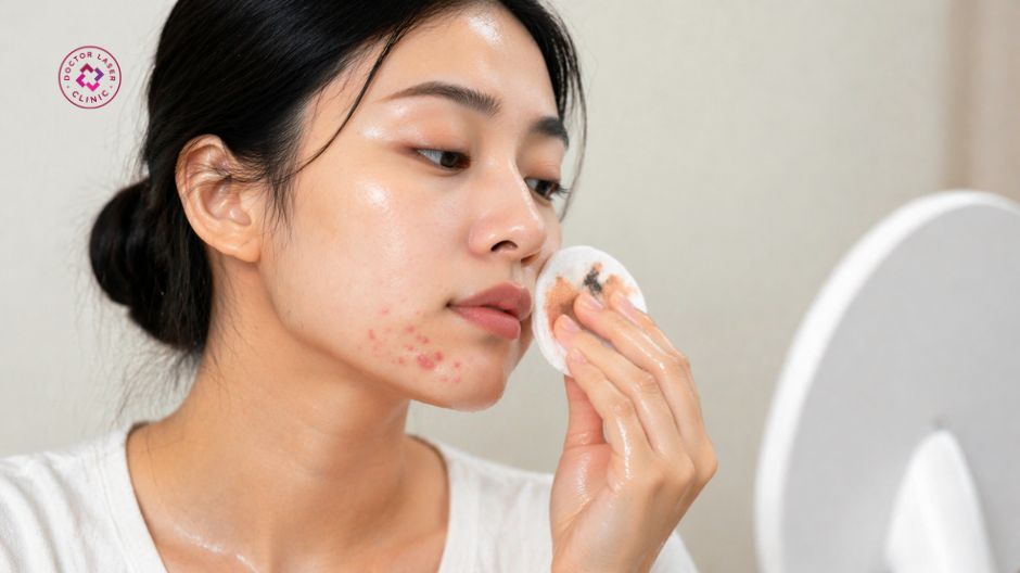 chăm sóc da sai cách gây mụn trứng cá ở cằm