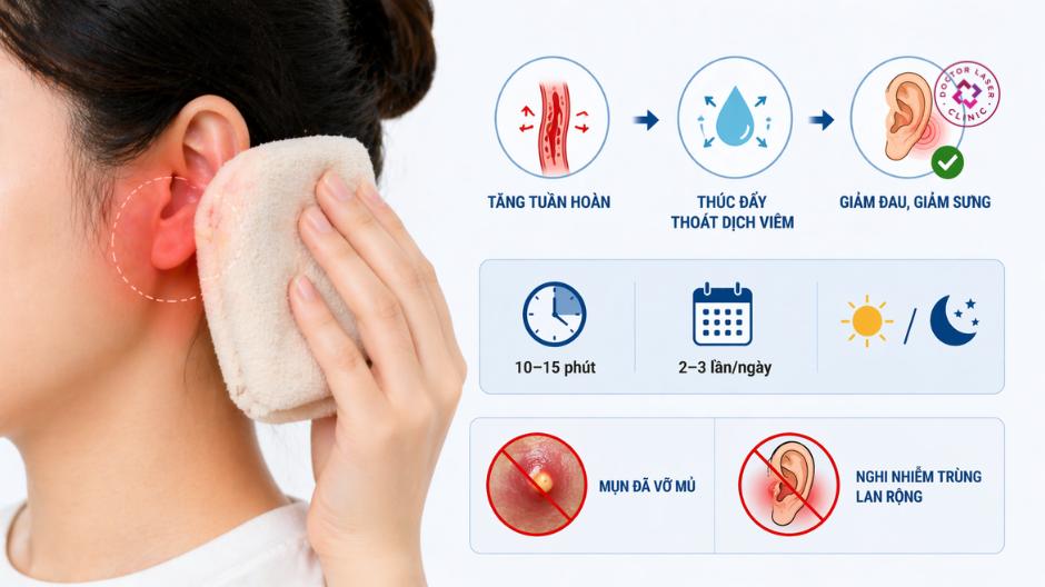 chườm ấm mụn bọc vành tai