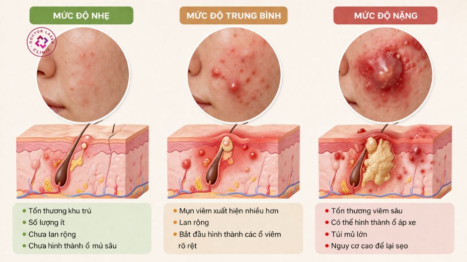 điều trị mụn bọc sưng đỏ theo 3 mức độ