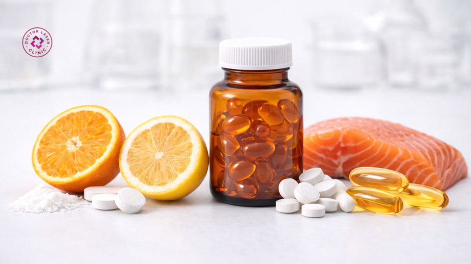 dinh dưỡng hỗ trợ làm sáng da và giảm thâm sau peel 