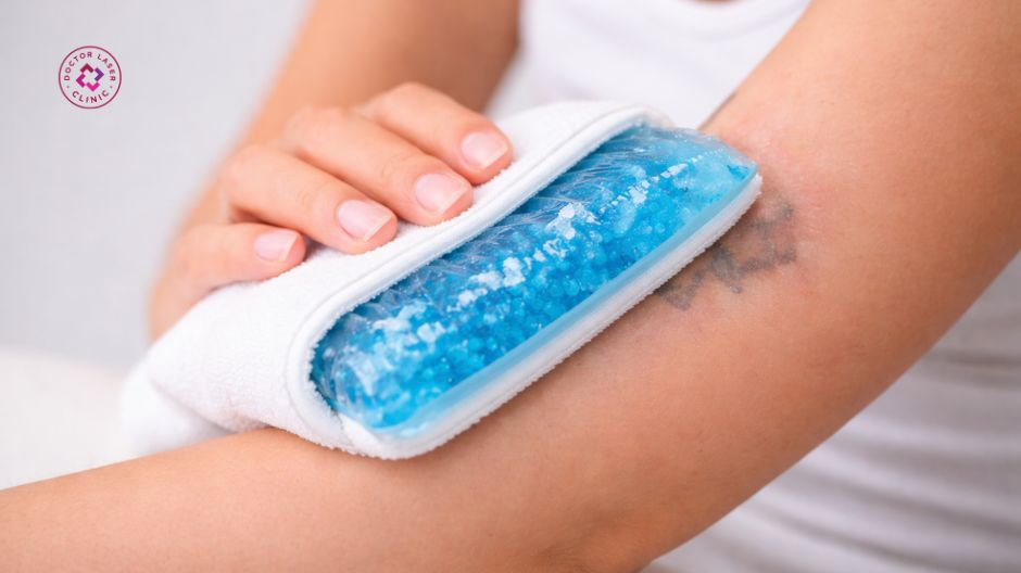 giảm sưng sau xoá xăm bằng túi chườm lạnh