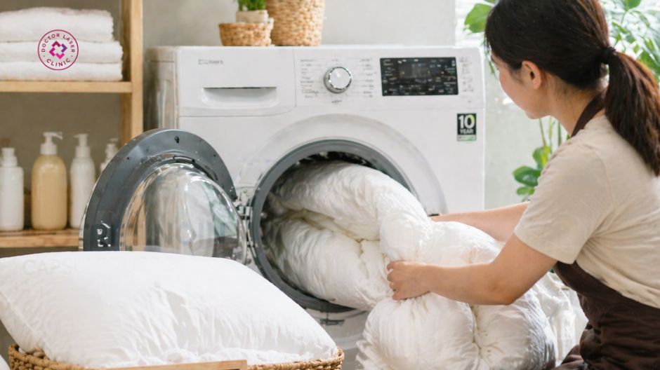 giặt chăn gối định kỳ phòng ngừa mụn trứng cá bọc