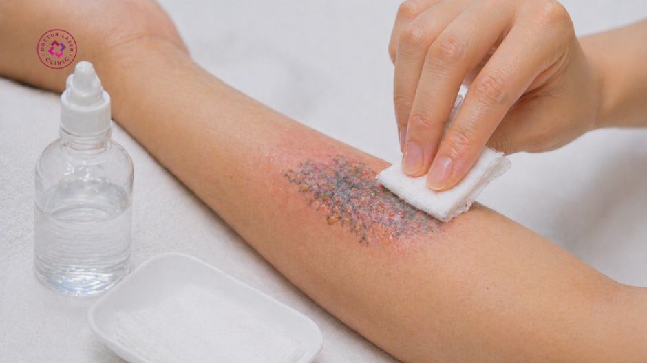 giữ vùng da sạch và khô sau xoá xăm