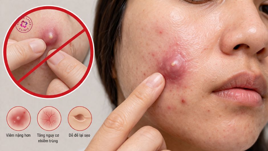 không nên tự ý nặn mụn bọc chai cứng