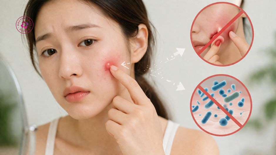 không tự ý cạy nặn mụn bọc sưng to