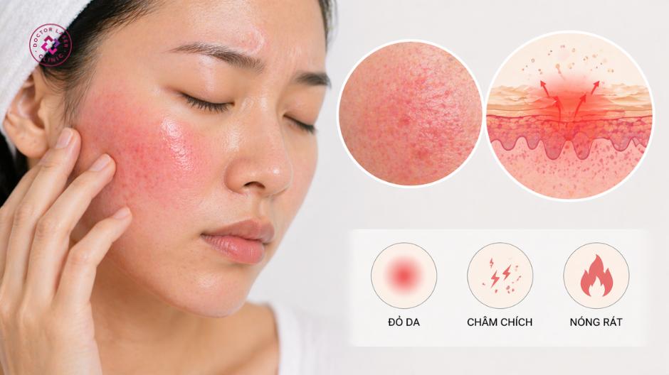 kích ứng kéo dài sau peel da 