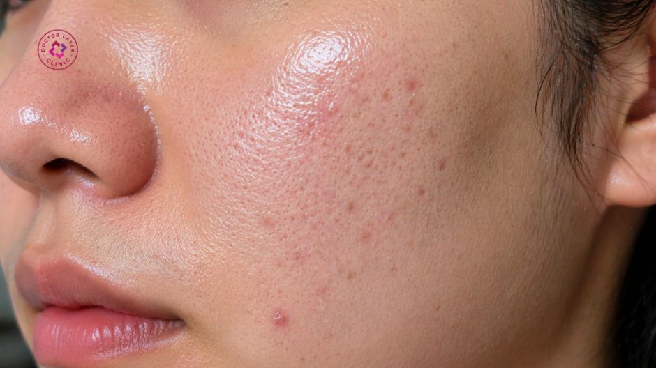 làn da dầu lỗ chân lông to dễ nổi mụn trứng cá ở má