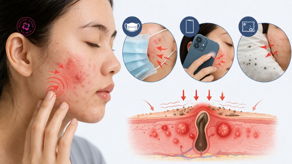 ma sát áp lực cơ học lặp lại mụn bọc ở má