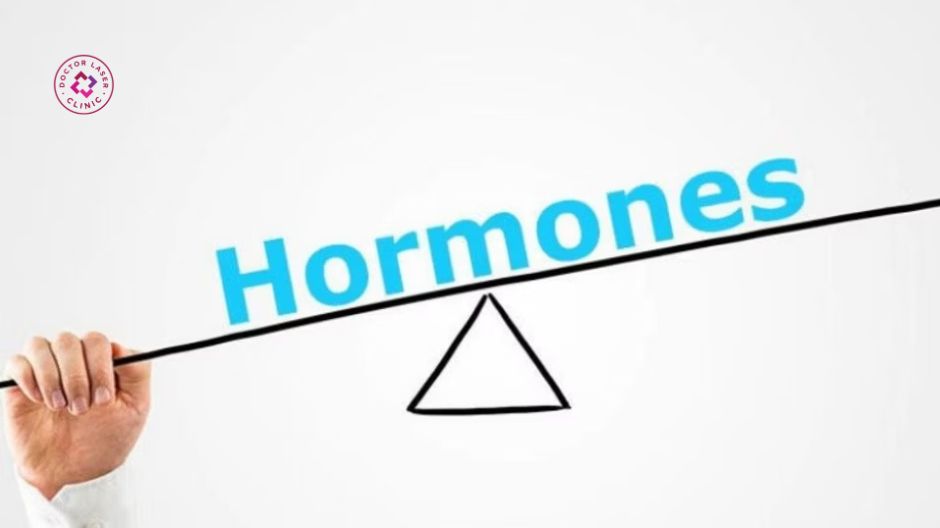 Mụn bọc ở cằm do rối loạn nội tiết androgen làm tăng tiết bã nhờn và gây viêm da