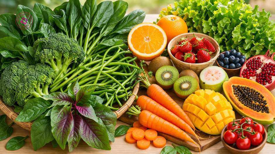 rau xanh trái cây phục hồi da sau peel