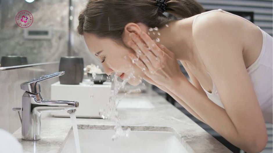 rửa mặt 2 lần mỗi ngày để ngăn ngừa mụn bọc ở mũi