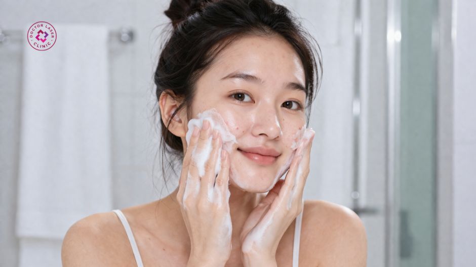 rửa mặt đúng cách cho da mụn trứng cá