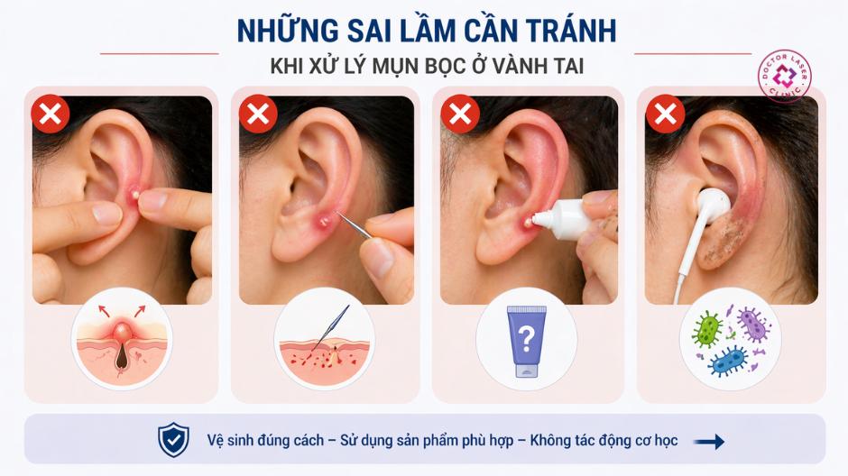 sai lầm xử lý mụn bọc vành tai
