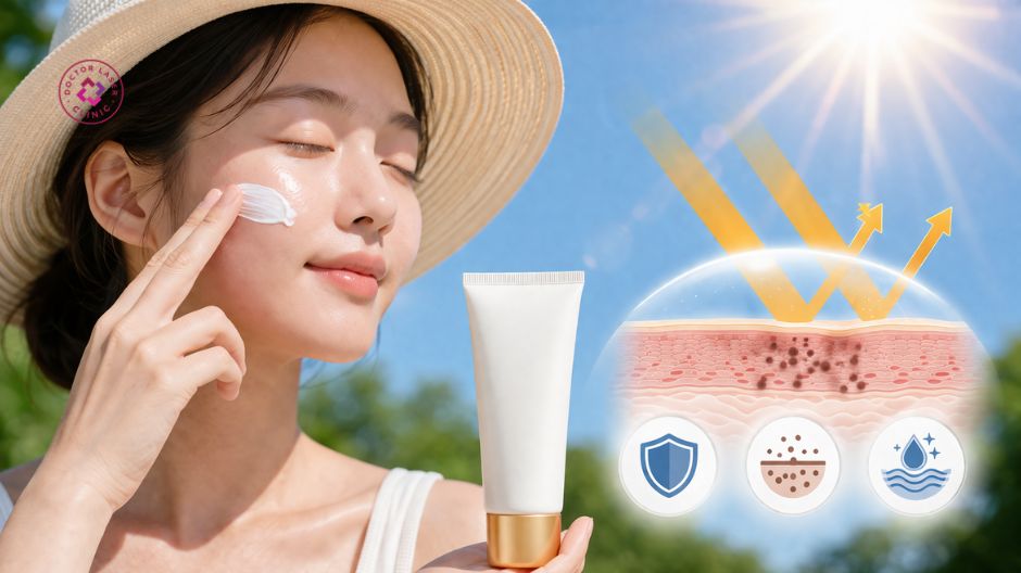 sử dụng kem chống nắng khi điều trị mụn bọc