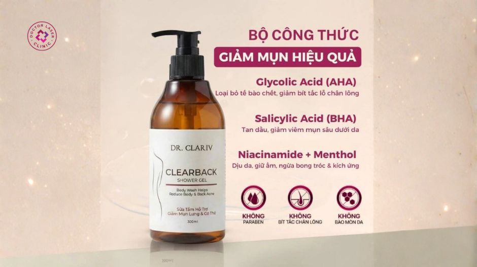 sữa tắm trị mụn lưng dr clariv hỗ trợ làm sạch lưng