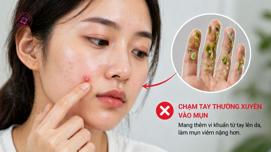 thói quen chạm tay vào mụn gây viêm