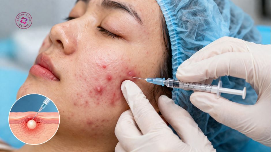 tiêm giảm viêm nội tổn thương corticosteroid mụn