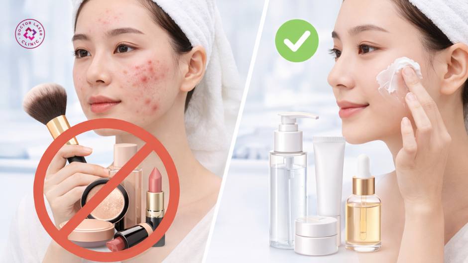 tránh trang điểm gây bít tắc lỗ chân lông