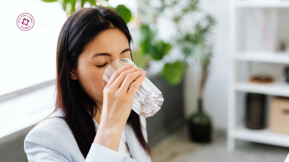 uống đủ nước hỗ trợ cải thiện mụn bọc