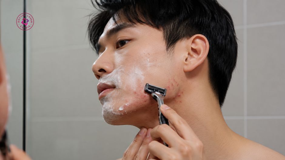 cạo râu sai cách gây mụn ở quai hàm