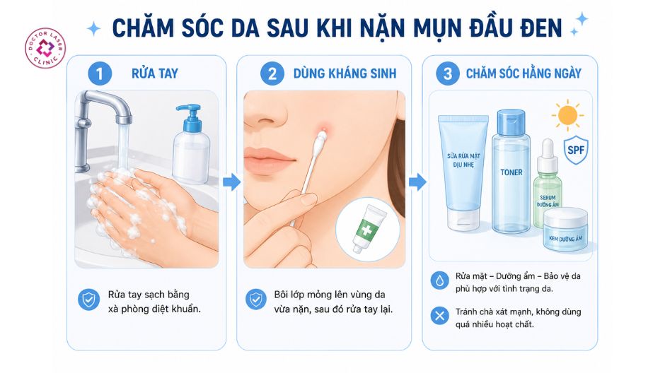 chăm sóc da sau khi nặn mụn đầu đen