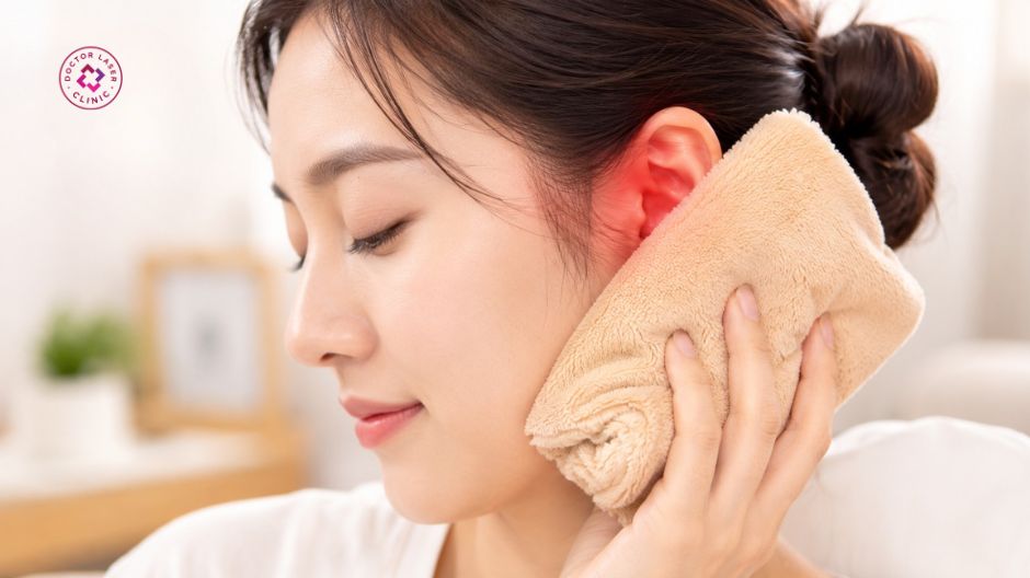 chườm ấm khi bị mụn ở tai