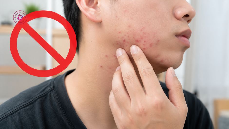 không chạm tay lên mặt khi bị mụn ở quai hàm