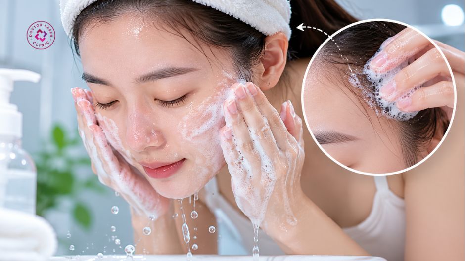 làm sạch da đúng cách để ngăn mụn ở thái dương tái phát