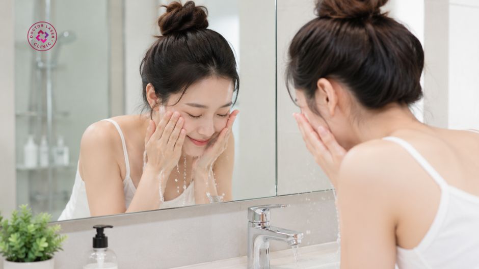làm sạch da nhẹ nhàng khi bị mụn cứng dưới da