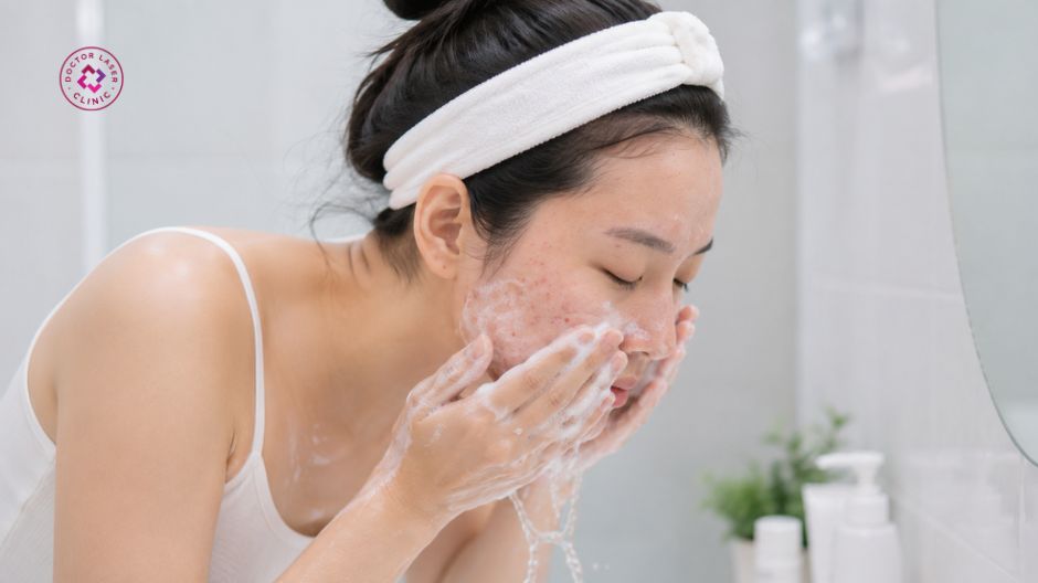 làm sạch da nhẹ nhàng khi bị mụn ở má