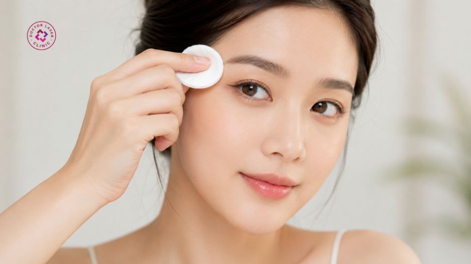 làm sạch vùng chân mày sau xoá laser