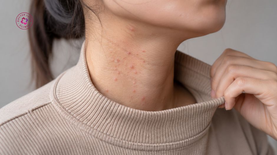 ma sát từ quần áo và tóc gây mụn ở cổ