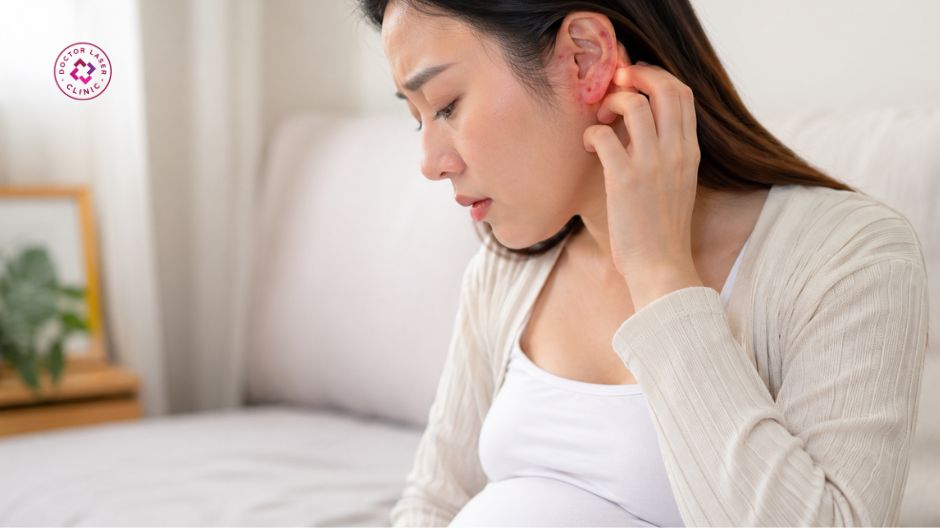mất cân bằng nội tiết tố gây mụn ở tai