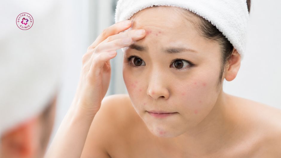 mụn ở trán do kích ứng mỹ phẩm